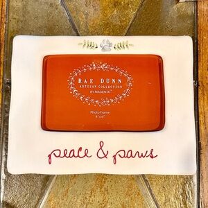 Rae Dunn PEACE & PAWS Pet Paw Christmas Ceramic 4x6 Picture Frame BRAND NEW!!